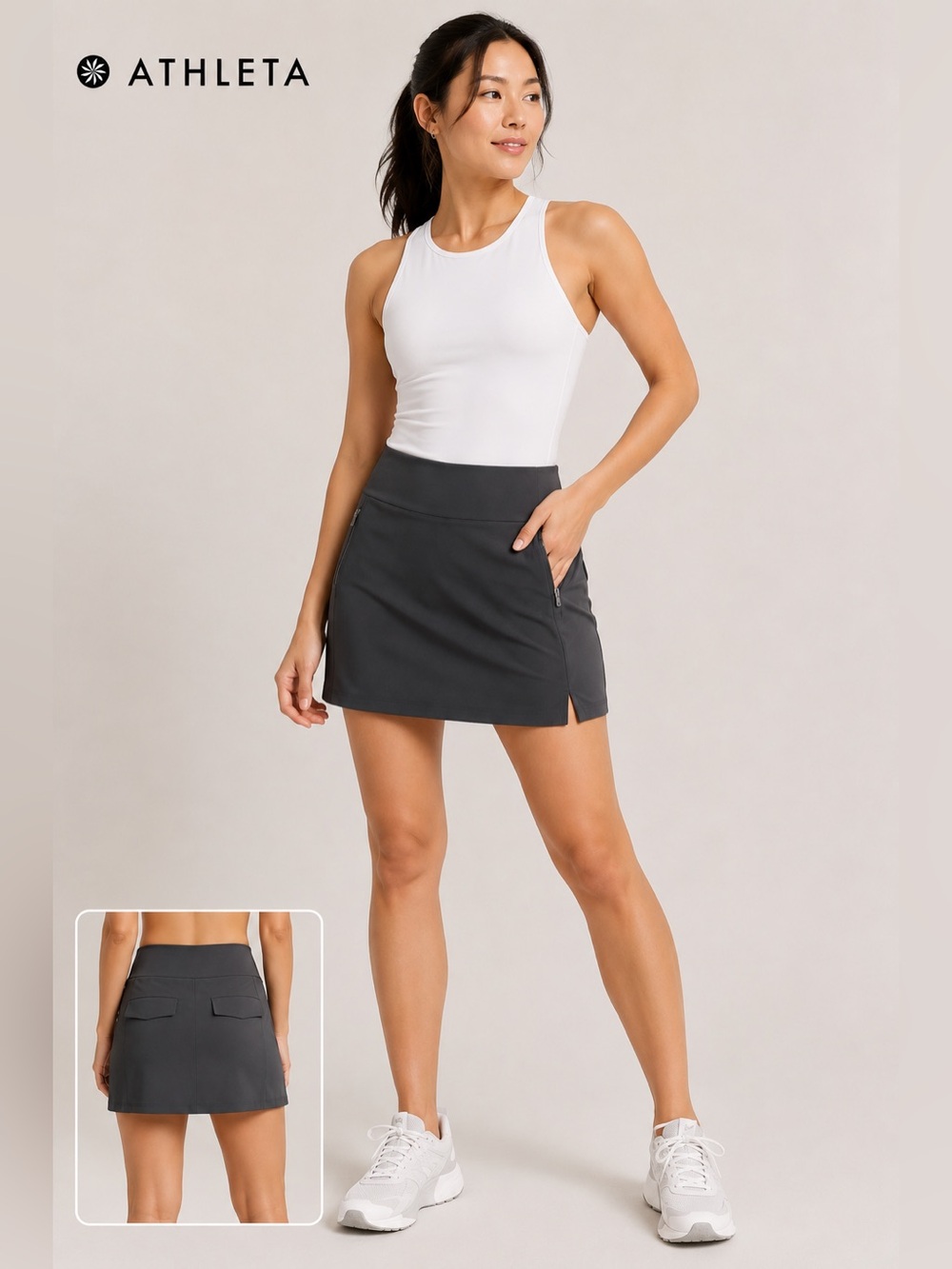 Athleta Black Athletic Skort with Built-In Shorts & Zip Pockets Size 10 Tall